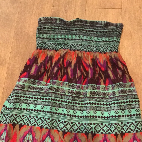 Summer Strapless dress Coral and Turquoise - Picture 2 of 3